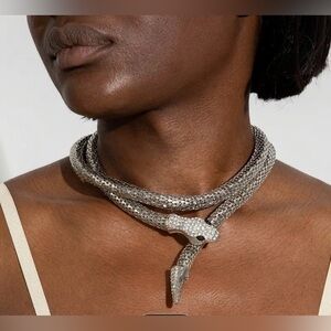 LONG Adjustable Silver Snake Necklace
